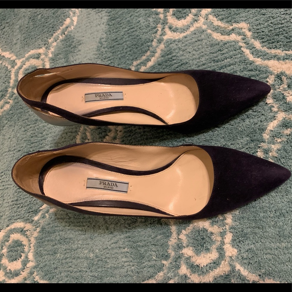 Navy suede & silver patent Prada sexy heels